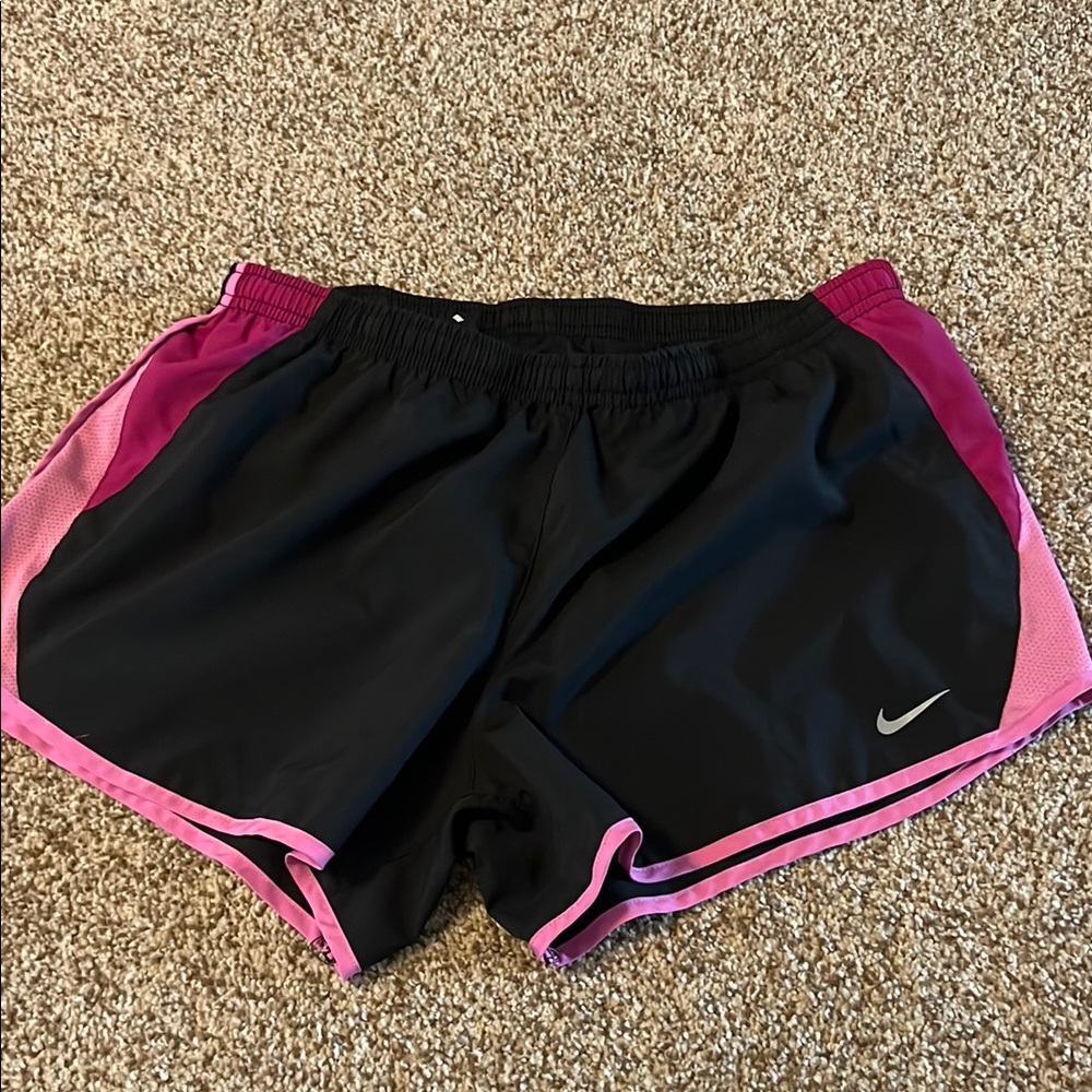 Nike Black and Pink Athletic Shorts with Elastic Waistband